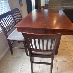 Kitchen Table With 2 Chairs and Bench With Underneath Storage Cabinet 