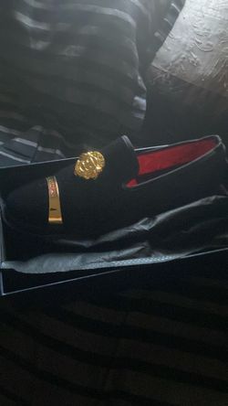 Black Velvet Loafer with Gold Emblem