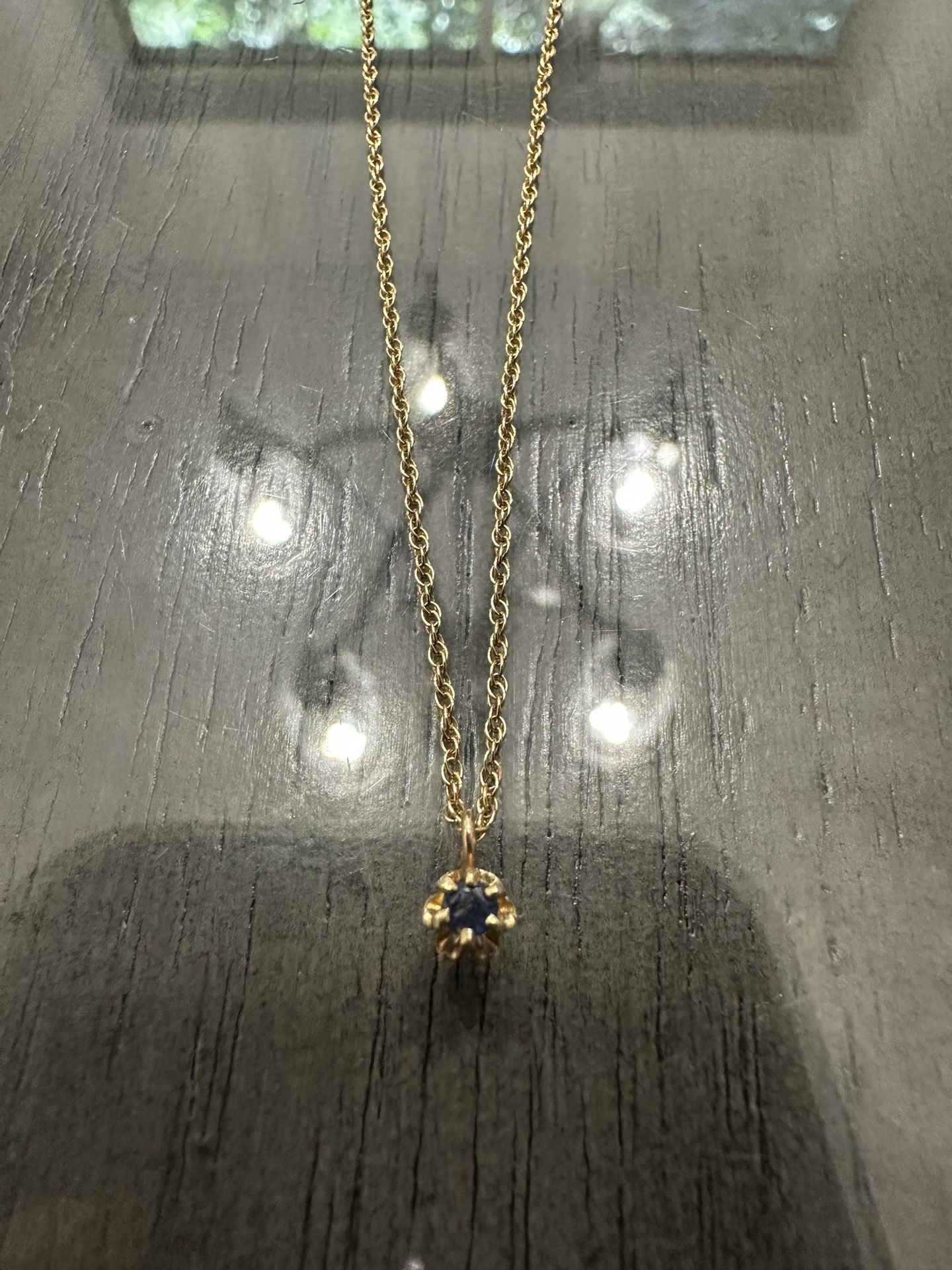 Solid 14k Yellow Gold Blue Sapphire Stone Charm Chain 18” Length