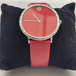 Movado Watch Red Museum With Flat Dot 41mm Quartz Red Strap Red Color Face