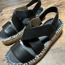 Cole Haan women’s platform espadrilles Jute cork sandals black leather sz 5.5 B 