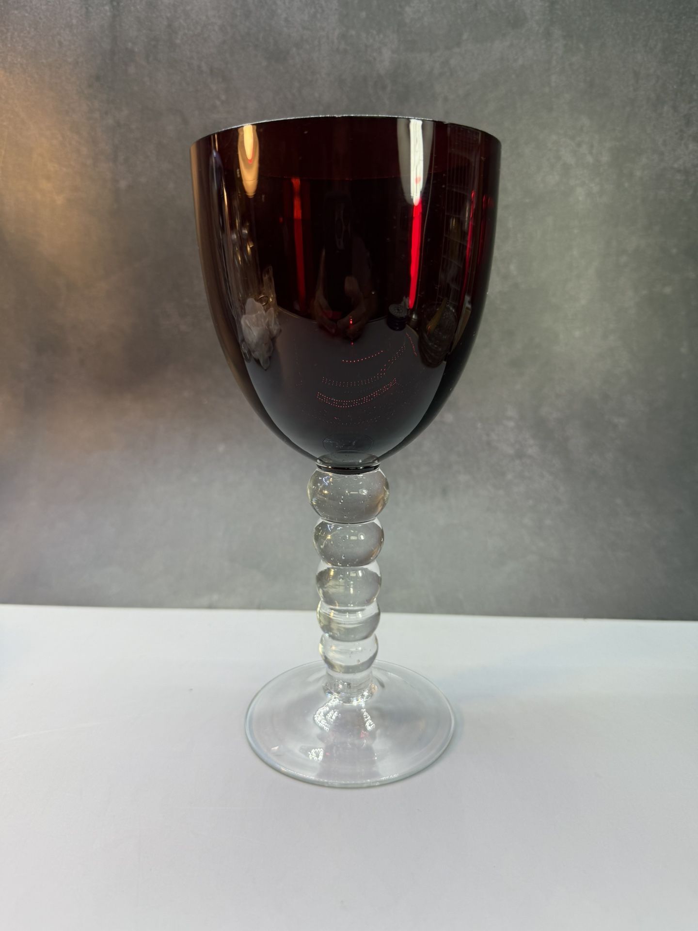 Home James Candlewick Red Glass Water Goblet Height 7.75" x Width 3.5". Weights: 10oz