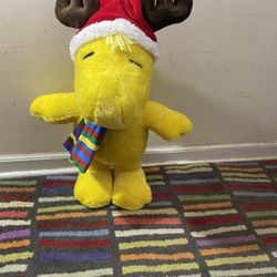 21” Peanuts Woodstock Christmas 2020 with. Santa Reindeer Hat & Scarf Holiday Greeter Plush  