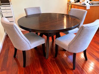 Solid Wood Round Dining Table Set with Upholstered Chairs