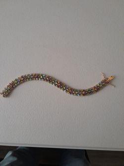Vintage Gold Vermeil (Gold Over 925 Silver)  3 Row Tennis Bracelet with Multi Precious Stones