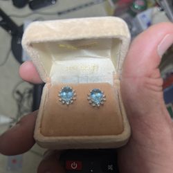 Vintage 14K Gold Blue Topaz Pendant + Matching Earrings Set – Estate Jewelry – Gift Ready