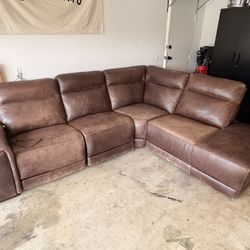 Dual Power 4 Piece Leather Sectional Sofa Reclining Recliner Couch