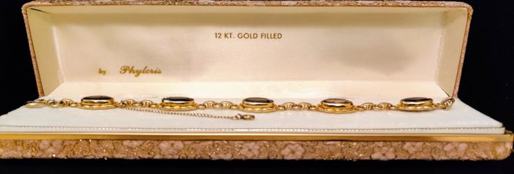 12kt GF Smokey Quartz Bracelet Brown Gemstone Faceted Oval Bezels 7" long made by Phyleris in