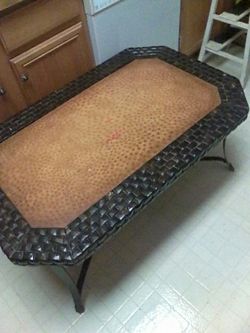 Alligator skin coffee table with wrought iron base