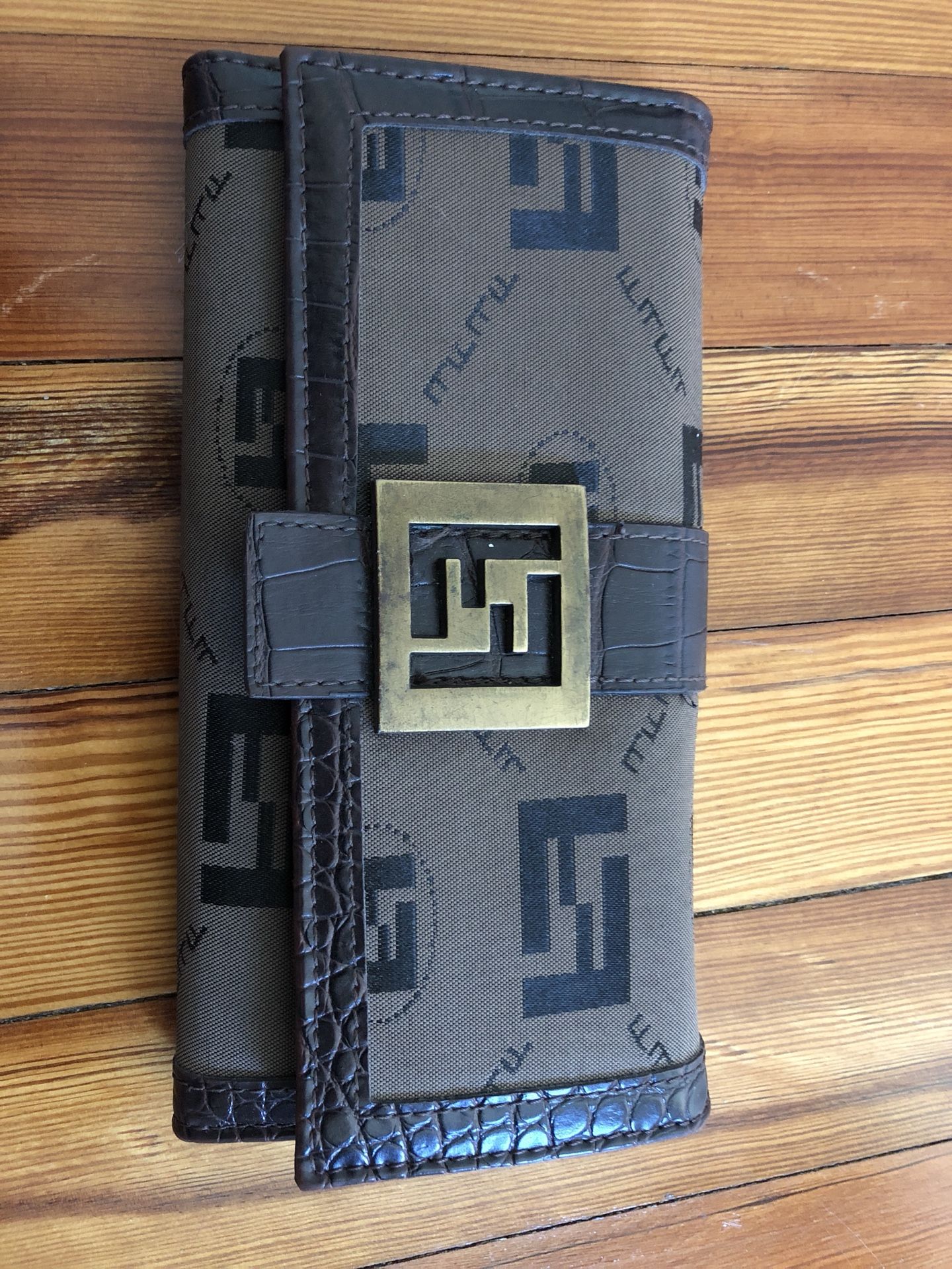 Brown leather trim wallet