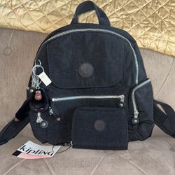 New - Black Matta Kipling Backpack with Matching Black Money Love Small Wallet