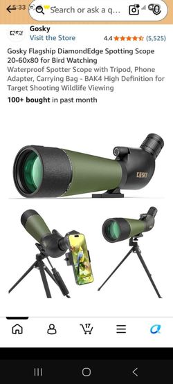 Gosky Flagship DiamondEdge Spotting Scope 20-60x80 for Bird Watching
Waterproof Spotter Scope with T