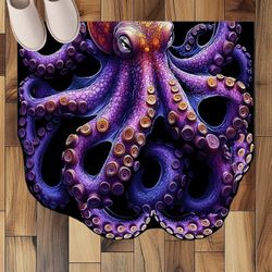 Octopus Bathroom Mat - Stylish Octopus Bathroom Decor Rug Funny Octopus Bath Mat Octopus Tentacles Mat Octopus Area Mat Purple Tentacle Rug, 27.5"x23.