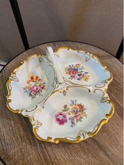 Vintage East Germany JL Menau Divided Serving Dish with Handle