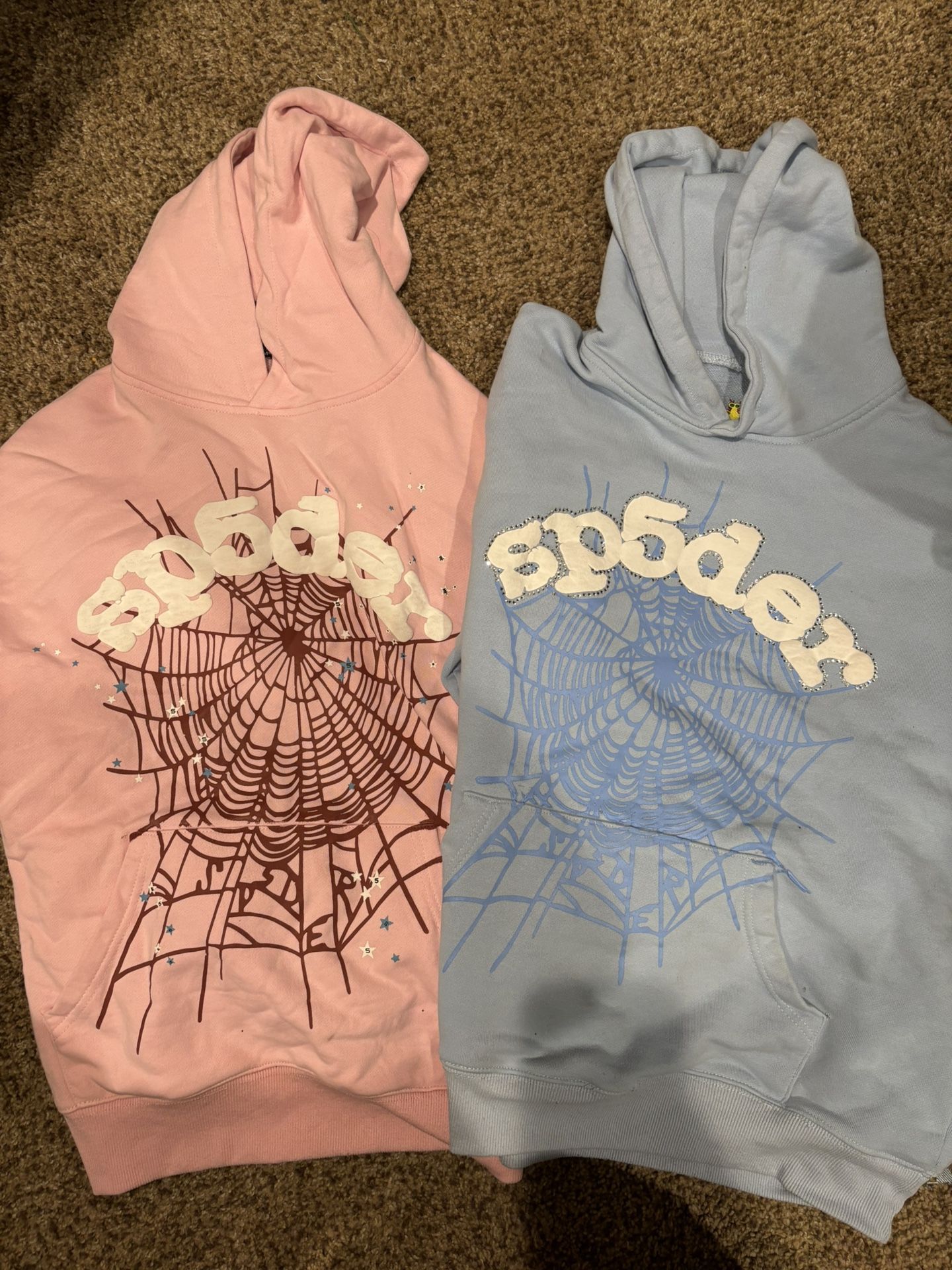Blue And Pink Sp5der Hoodies