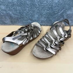 Yuu Strappy Gladiator Wedge Sandals Silver Gray Bohemian Fairy