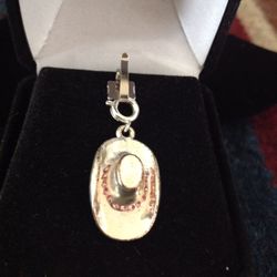 Cowboy Hat Charm or Pendant with Pink Crystals