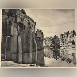 Herman Verbaere Fine Art Print Vintage Original Antique BELGIAN / BELGIUM SKETCH Ghent Gent East Flanders Mid Century Modern MCM 