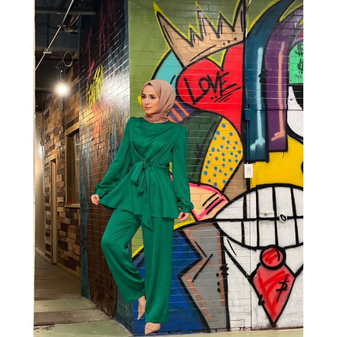 Satin Pants Suit Medium