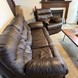 Ashley Furniture Brown Leather Recliner Sofá And Recliner Chair 
