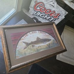 Fishing The Lake Trout cottage picture framed 31x19 angling camping Country  rare sportsman 