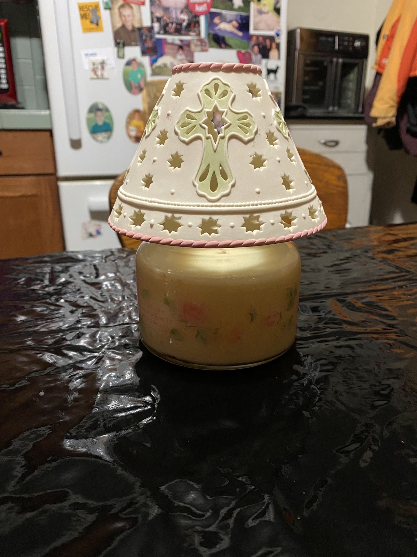 Candle W Beautiful Ceramic Cross Topper