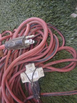 (2) heavy-duty red and black extension cord with a multi-outlet block end ($15each)