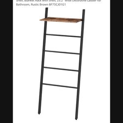 HOOBRO Towel Rack, 5-Tier Blanket Ladder, Wall Leaning Ladder Shelf, Blanket Rack with Shelf, 25.2" Wide Decorative Ladder for Bathroom, Rustic Brown 