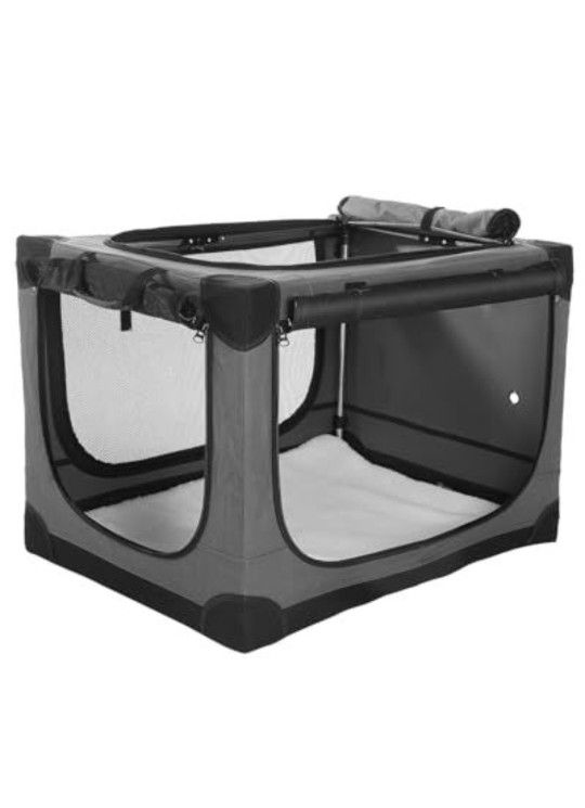 Deekuiwi 30-Inch Collapsible Travel Dog Crate, Portable 4-Door Soft Kennel for Medium to Large Dogs, Chew-Proof Mesh Windows, Indoor/Outdoor Use, Fold
