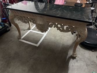 Ornate French Provincial–Style Console Table with Faux Marble Top