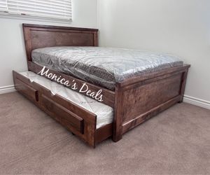 Full Solid Wood Bed With Twin Trundle And Both Mattresses $700