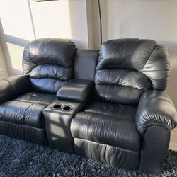 Black Leather Reclining Loveseat