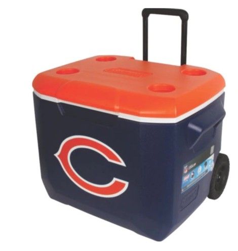 Coleman NFL Chicago Bears Performance Wheel Cooler, roller Blue/Orange for beer pops food, party favorite