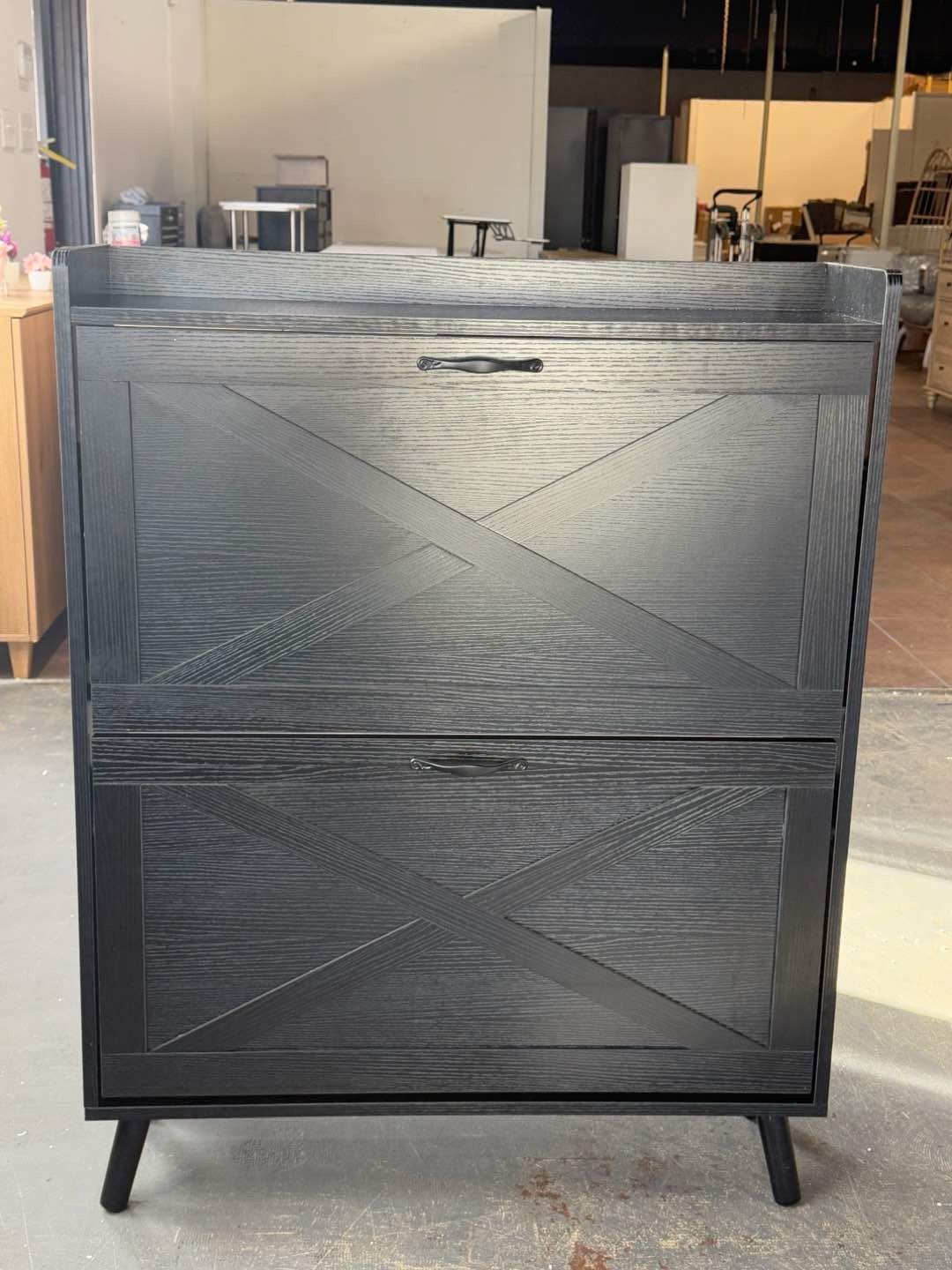 🔥Shoe Storage Cabinet with 2 Flip Drawers, Freestanding Organizer with Metal Legs for Entryway, Narrow Shoe Rack Cabinet, Black 💰89$