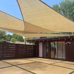 New In Box $15 Each 16x16x22.5 Inch Large Triangle Shape Sun Sail Shade Sand Tan Color With Ropes