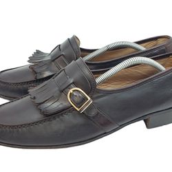 Men's Bally Fringe Buckle Loafer Dress Shoes Size 9 M Dark Brown Leather Italy