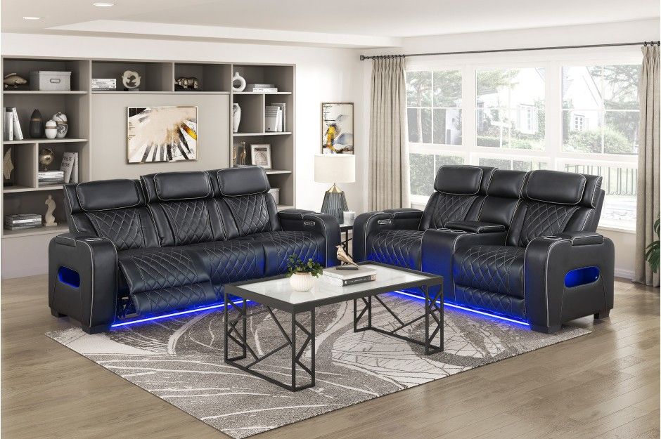 NEW Home Theater Sofa & Loveseat Set β Power Recliners, LED β $52 Down