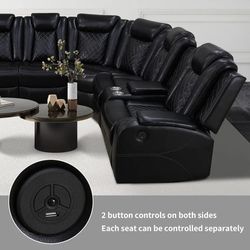 Power Recliner Sofa Set: Multi-Functional 6-Seater L-Shaped Sectional Sofa with LED Lighting, Stereo Sound 