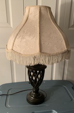 Victorian Lamp with Metal Base & Fringe Shade