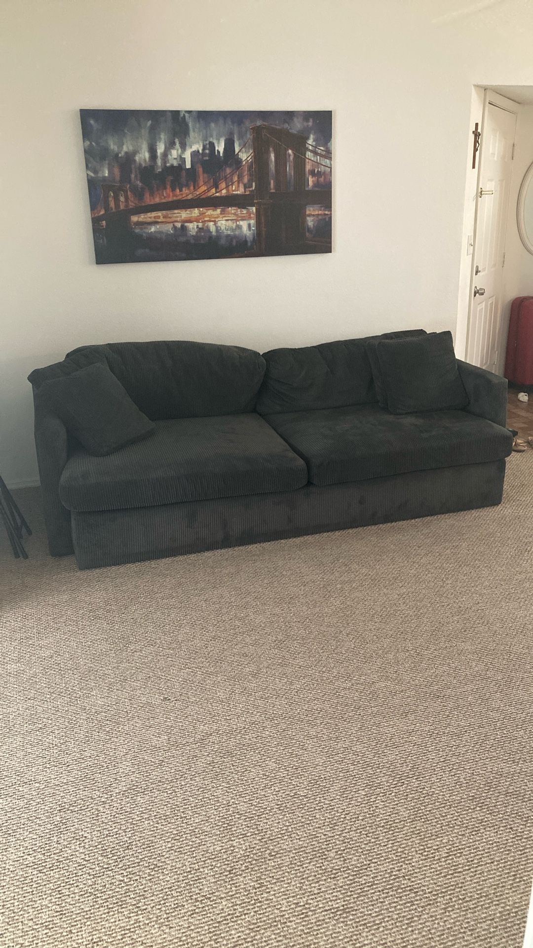 Deep Dark Grey Rubbed Microfiber Couch - On 2nd Floor; must have Own Moving Capabilities 