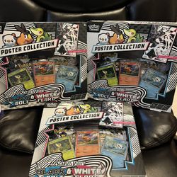 Pokemon Black Bolt White Flare Poster Collection 3 Count Total Of 12 Booster Packs 