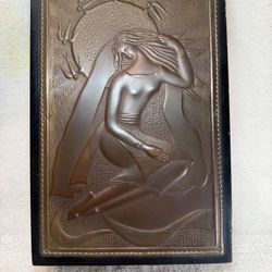 Vintage Wooden Jewelry Box with Pressed Metal Girl made in the Ukraine