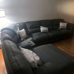 Pacifica Gray 130'' Power Reclining 6 Piece Left Arm Facing Chaise Sectional with USB Port