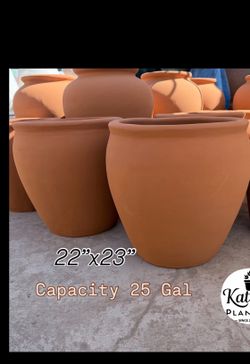 Large terrracotta pot 28 gal 23”x22” $95 ea