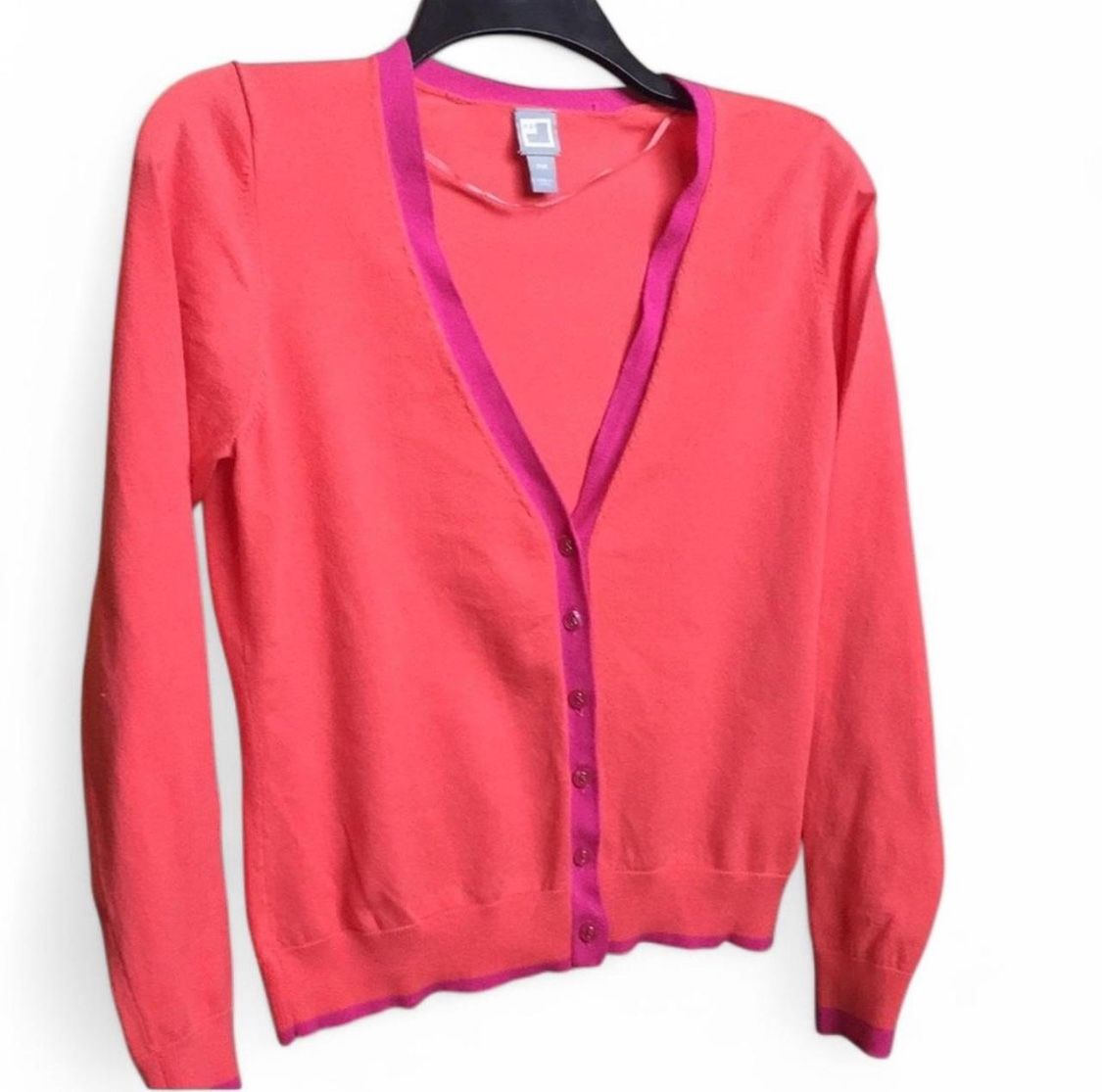 JCP Hot pink and purple cardigan with a lace trim #femininefashion