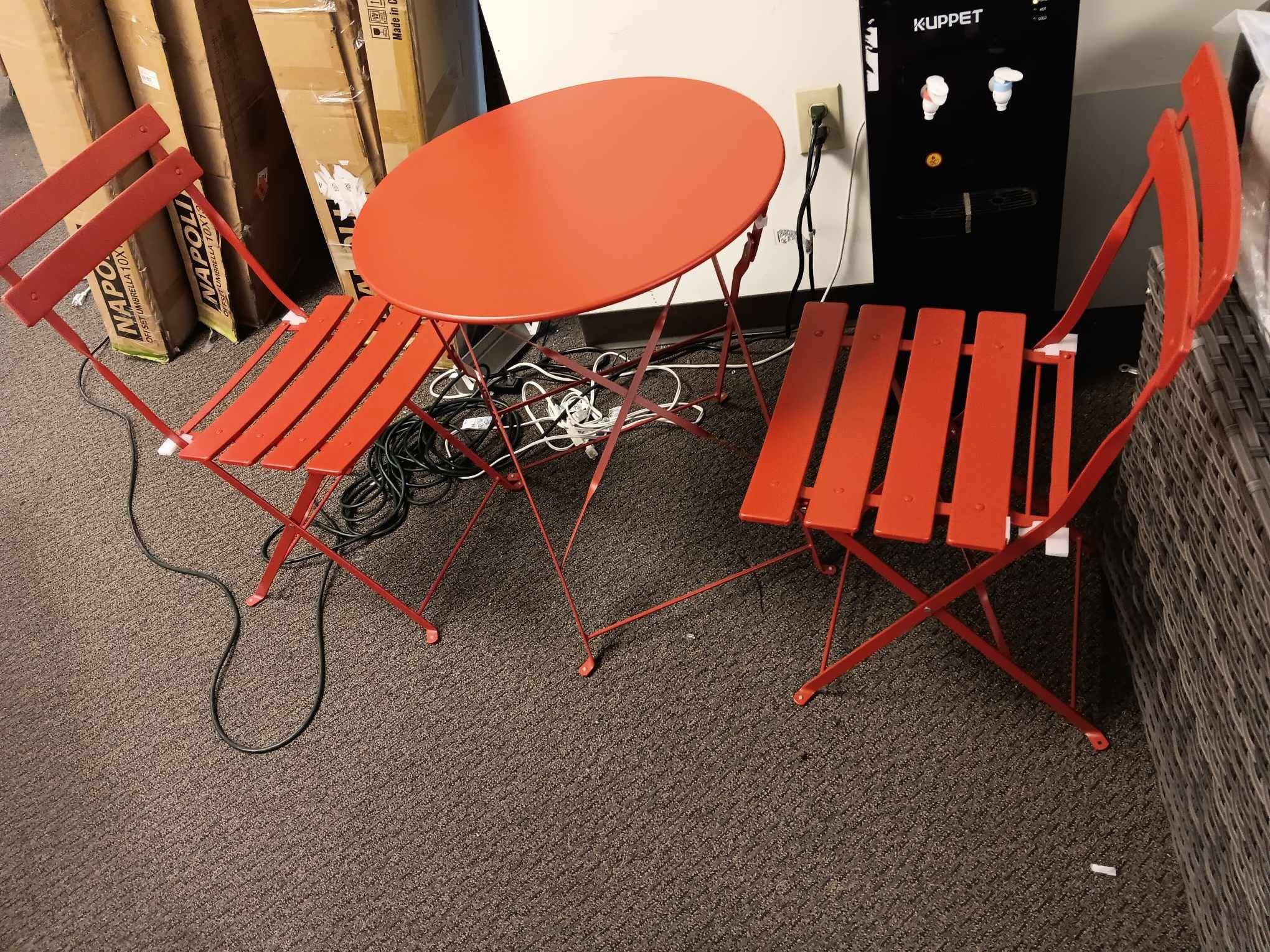 Premium Frame Patio Bistro Set, Folding Outdoor Patio Furniture Sets, 3 Piece Patio Set of Folding Patio Table and Chairs, red