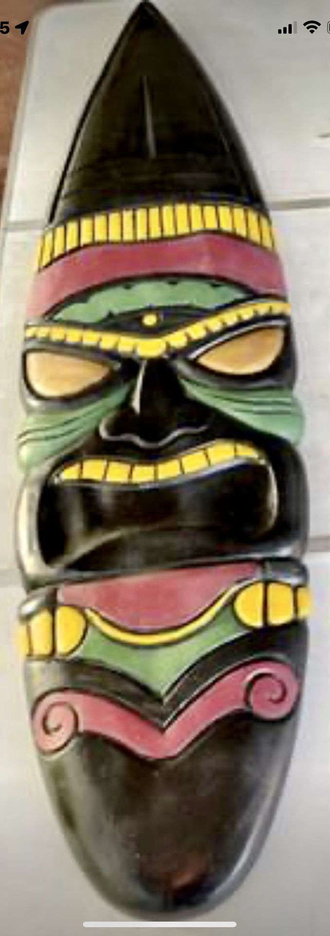 Large Tiki Surfboard  Wall Decor 61”x17” Heavy Plaster 