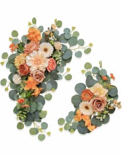 Odouzy Artificial Wedding Arch Flowers for Wedding Sign,Set of 2 for Welcome Ceremony Sign,Faux Floral Swags,Banquet and Reception Backdrop Floral Dec