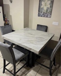 MARBLE DESIGN COUNTER HEIGHT DINING SET 🩶🍽️