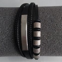 Bracelet Of Leather An Stainless Steel For Men